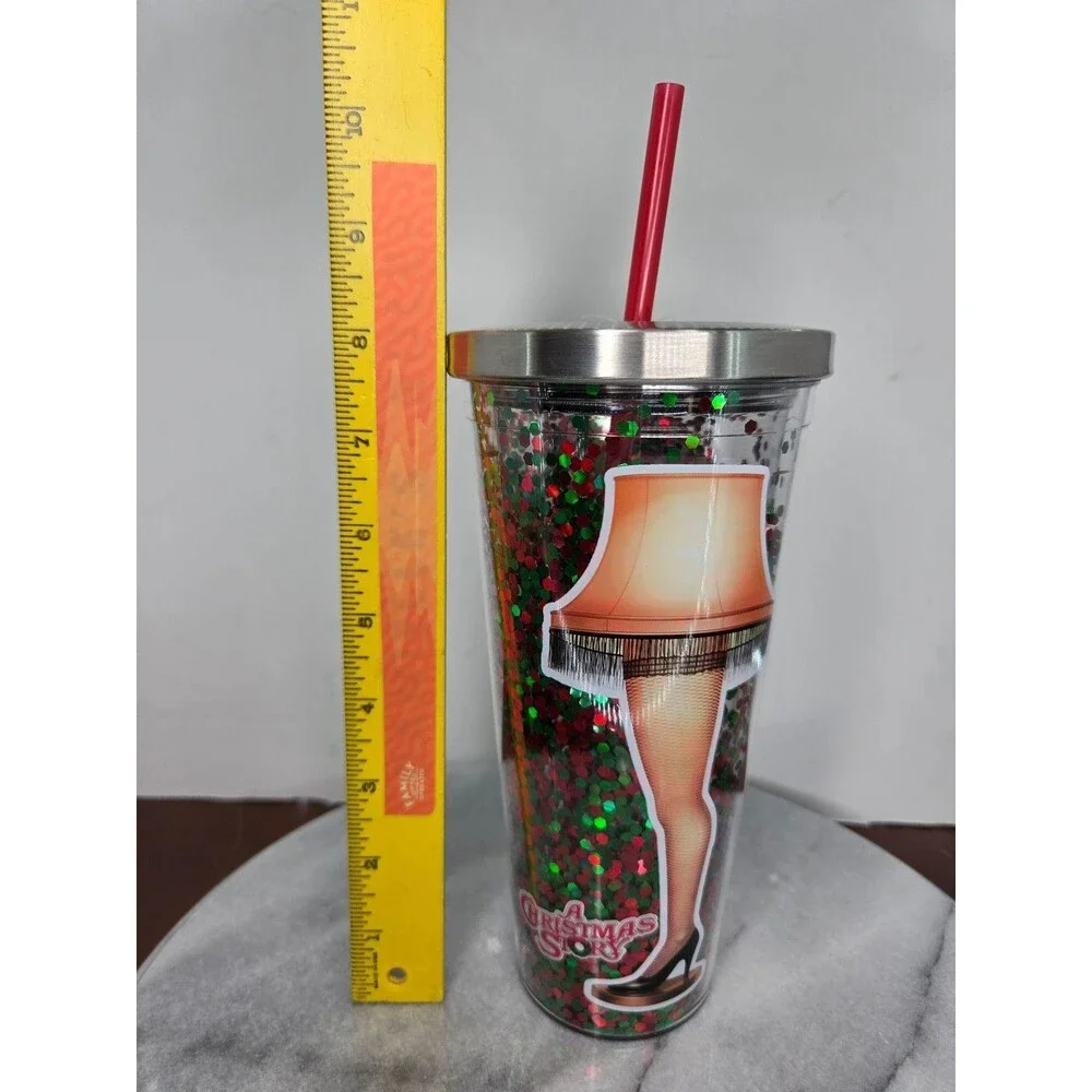 Silver Buffalo A Christmas Story Leg Lamp Tumbler 20oz Insulated Glitter Straw